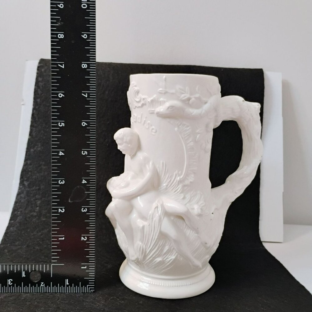 Antique Paradise Adam Eve Eden Snake Victorian Sex Swag Ceramic Stein White Mug - Picture 11 of 13
